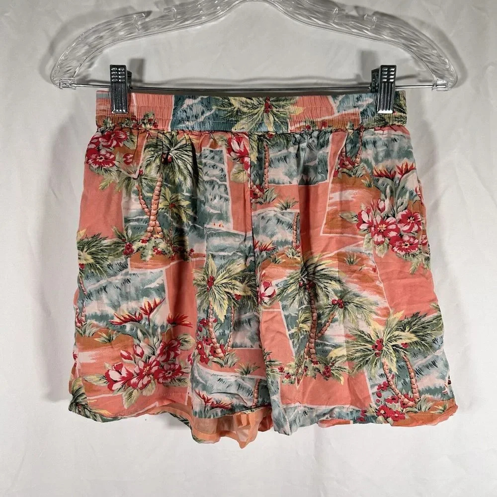 American Eagle Shorts Women's XS Orange Floral Hawaiian Pull On Elastic